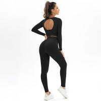 Conjunto de Yoga sin costuras para mujer, ropa deportiva de entrenamiento para gimnasio, Top corto de manga larga, Leggings de cintura alta, trajes deportivos de 2 piezas - details 9