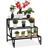 Escalera Plantas de Metal, 3 Pisos, Exterior e Interior, Estantería Flores con Adornos, 69 x 70 x 60 cm, Negro - details 0