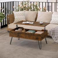 Centro Elevable, Mesa Salon con Espacio Interno, Mesa Centro Elevable y Extensible, Mesa Auxiliar con Patas Metálicas para Salón, 95x50x(40-55,5) cm, Marrón Rústico, BTS18hov - details 16