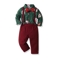 Camisa de manga larga con estampado animal para niños de Navidad con conjunto de dos piezas estilo suspensorio para niños - details 2