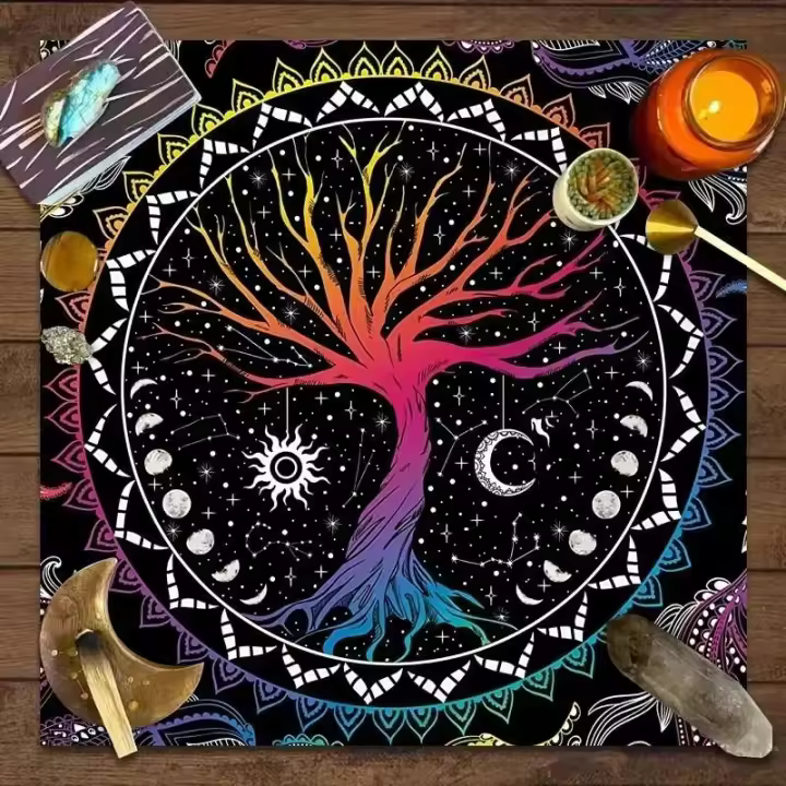 Decoración de brujería y astrología del Tarot del Árbol de la vida, papel tapiz de altar de adivinación de arte mágico de cartas de oráculo, 1 pieza - 1