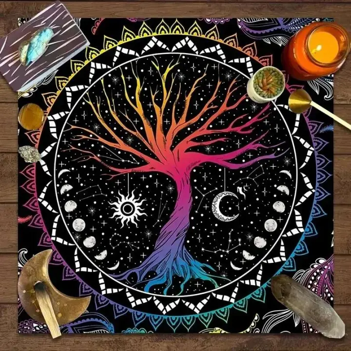 Decoración de brujería y astrología del Tarot del Árbol de la vida, papel tapiz de altar de adivinación de arte mágico de cartas de oráculo, 1 pieza - 1