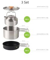 Utensilios de cocina para acampar, juego de acero inoxidable para senderismo, villa de picnic portátil, olla, sartén, juego de hervidor de cocina al aire libre - details 1
