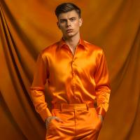 Camisa de vestir de satén de lujo para hombre, esmoquin liso de seda a la moda, informal, para boda, fiesta, graduación y oficina - details 6