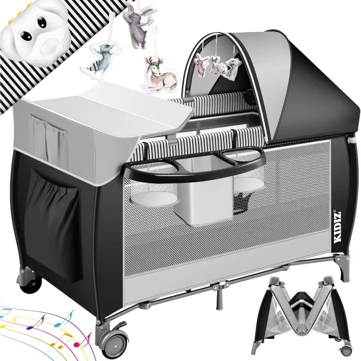 Cuna de bebé 3 en 1 cama de viaje, conjunto combinado, cama de bebé con cambiador, gris - 1