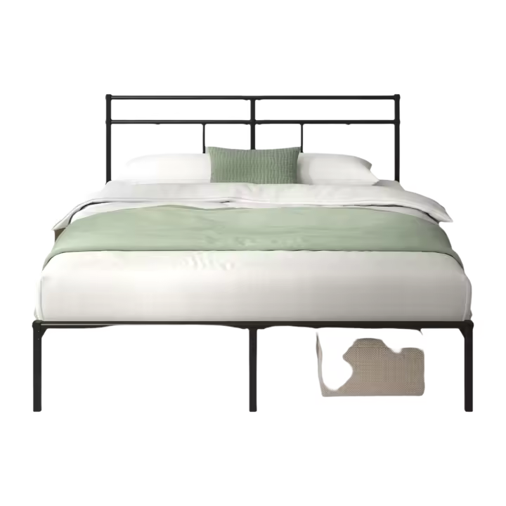 Elias 135x190 cm - Somier de Metal con cabecero - Altura 30 cm - Cama con somier de láminas de Metal - Fácil Montaje - Espacio de Almacenamiento Debajo de la Cama - Diseño Moderno - Negro - 1