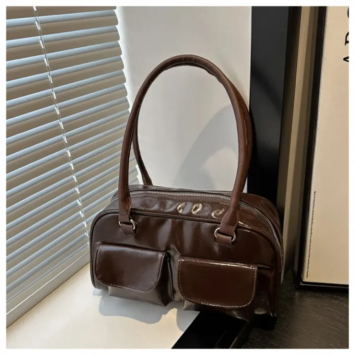2025 otoño nuevo estilo bolso de axila bolso de viajero diseño de nicho doble bolsillo elegante bolso de hombro brillante - 1
