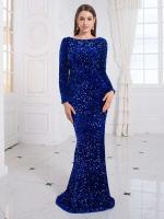 Vestido de Fiesta de Sirena Negro con Lentejuelas Elásticas Azules Realistas - details 0