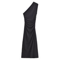 Vestido largo asimétrico sin mangas con dobladillo fruncido lateral para mujer de High Street, negro, sexy, maxi. - details 9