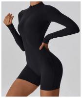 Traje de gimnasio de yoga para mujeres mono deportivo de manga larga con medio cierre sobre todo el cuerpo ropa de fitness para entrenamiento - details 8