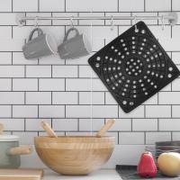 Alfombrilla ajustable para secado de platos, Protector de plástico suave para fregadero de cocina, 2 piezas, 29x29cm, color gris - details 3