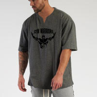 Camiseta de Verano Deportiva de Algodón para Hombres Cuello en V, Talla Grande, Moda Casual, Tendencia Fitness - details 9