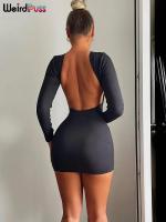 Elegante Vestido de Moda de Otoño sin Espalda Manga Completa, Ajuste Delgado, Bolso de Cintura para Mujeres Ideal para Fiestas de Noche - details 8