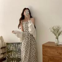 Vestido Halter con estampado Floral de verano para mujer, ropa interior elegante adelgazante, falda larga coreana, Material de gasa de cintura alta sin manga - details 7