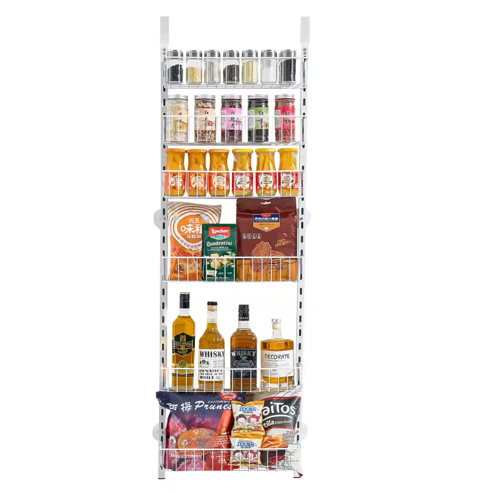 SucceBuy Organizador de despensa sobre la puerta, estante de almacenamiento de 6 niveles, estantes colgantes de acero, para cocina, lavandería, baño, blanco - 1