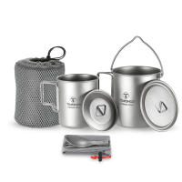 Taza de Agua Plegable de Titanio Ligero 750ml con Tapa y Mango para Camping al Aire Libre Taza de Cocina Vajilla de Acero Inoxidable - details 0