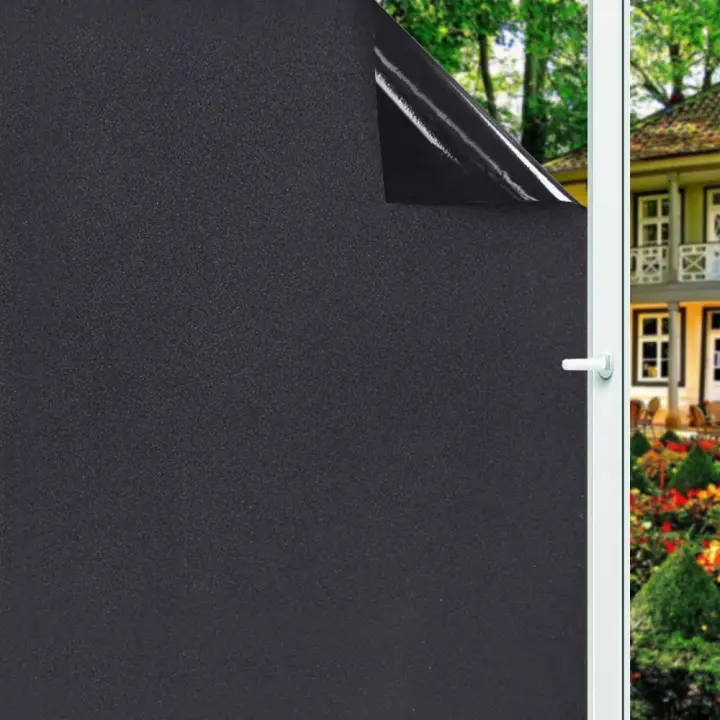 100% bloqueo de luz sin pegamento, oscurecimiento negro, película estática para ventana de privacidad, tinte de ventanilla, pegatina para ventana, cubierta negra para ventana - 1