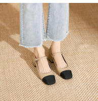 Zapatos de tacón grueso con boca baja y punta cuadrada Xiaoxiangfeng - details 13