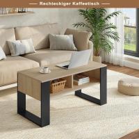 Mesa Centro Baja, Mesa Auxiliar con 2 Niveles, Mesita Lateral para Sofá, Mesa de Café con Comportamientos, Mesita Pequela para Salón y Dormitorio, Roble Claro + Negro, 90x45x45cm, BTS16hei - details 7