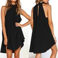 Vestido elegante para mujer, vestido corto de gasa sin mangas, top de cuello redondo, blusa, vestido casual. - details 0