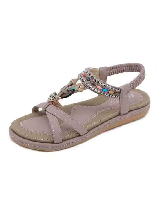 Nuevo verano 2025 primavera y verano diamantes de imitación casual playa sandalias planas mujeres cómodas y versátiles - 1