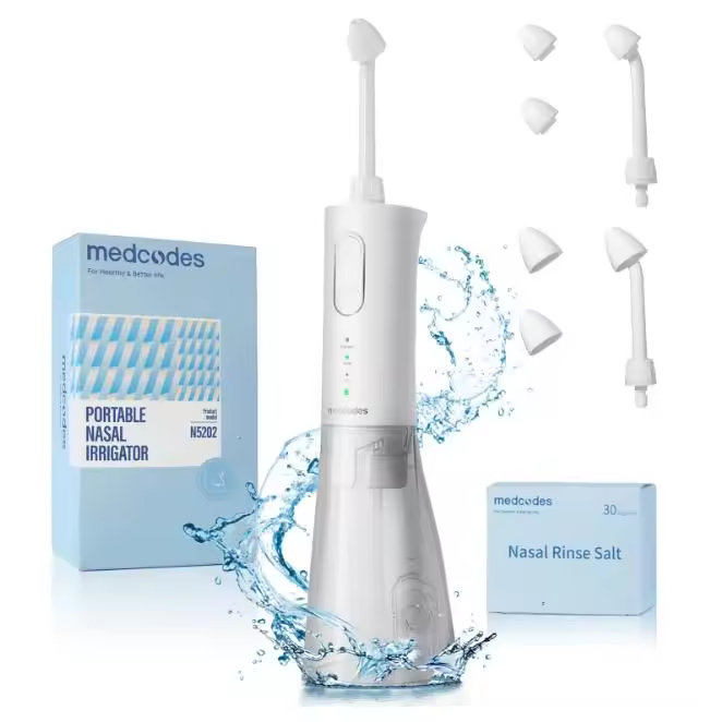 Botella de enjuague nasal Enjuague sinusal Limpiador de lavado de nariz 300 ml Riego a presión Neti-Pot 3 modos 2 chorros con 30 paquetes de sal de lavado nasal - 1