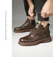 con botas de cuero de estilo retro, suelas gruesas, zapatos casuales de caña alta para hombre resistentes al desgaste, cremalleras laterales - details 11