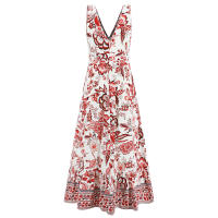 Vestidos largos bohemios para mujer, cuello en V, sin mangas, cintura alta, Maxi, estampados rojos, Playa - details 12