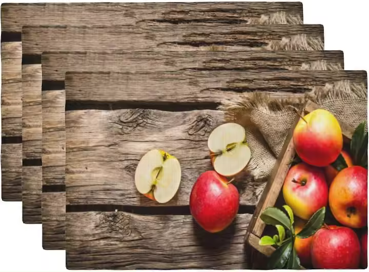 Juego de Placemats de Manzanas Rojas 4 Piezas de Lino Resistentes al Calor - 1