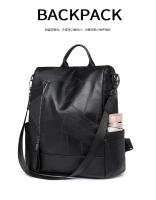 Mochila de trabajo de cuero PU suave para mujer, mochila de hombro cruzado de cuero negro vintage, mochila de viaje antirrobo para mujer - details 5