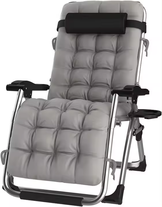 Silla reclinable para actividades al aire libre con gravedad cero y portavasos, silla extra ancha y ajustable para tumbonas de Patio Garden Beach Beach, con cojines de 200 kg (Black1) - 1
