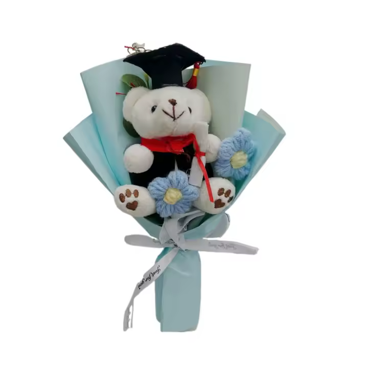 Ramo de decoración de oso para el día del profesor, regalo de graduación, ramo de Dr. Bear graduado, juguete de peluche para fiesta de cumpleaños - 1