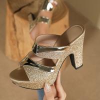 Sandalias de tacón alto con plataforma de lentejuelas para mujeres, elegantes y modernas, ideales para fiestas y bodas en festiv - details 3
