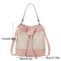 Bolso cruzado de paja con bolsillo, bolso de cubo tejido con cordón, bolso de mensajero de gran capacidad, bolso de hombro de playa para verano - details 0