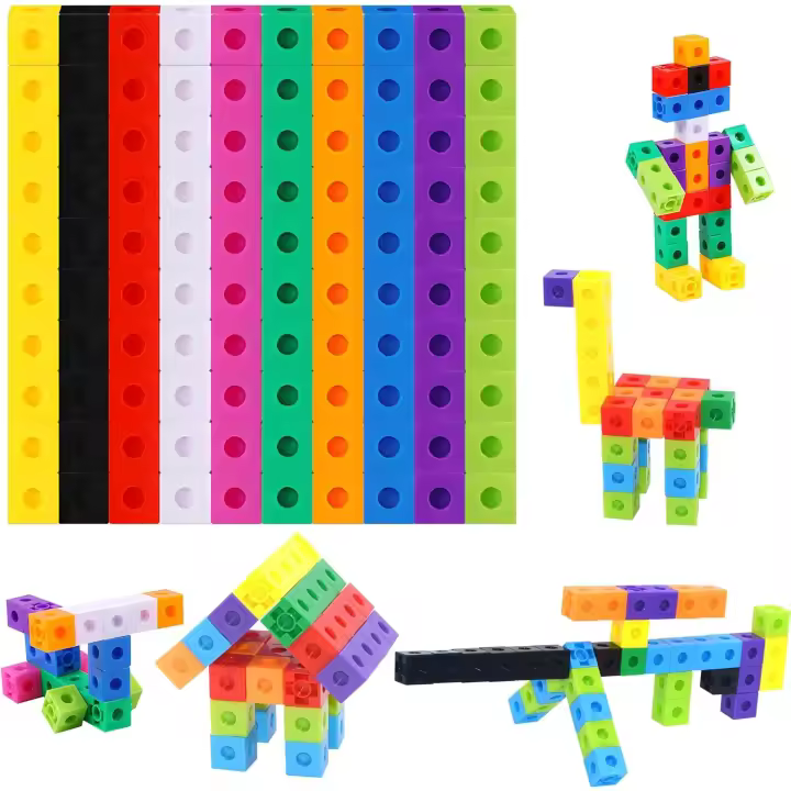 Math Linking Cubes, Set of 100 Math Cubes Manipulative Connecting and Counting Snap Blocks for Early Math and Construction - 1
