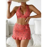 Conjunto de bikini de corte bajo para mujer, traje de baño de tres piezas con falda con volantes - details 7