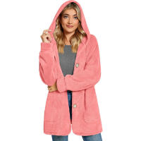 Chaqueta casual con botones de bolsillo y capucha polar para mujer - details 4