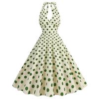 Vestido de péndulo con estampado de lunares y cuello retro estilo veraniego para mujer. - details 2