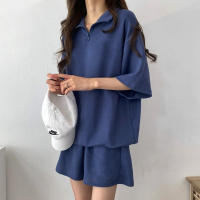 Traje deportivo de mujer con cremallera de color sólido, verano 2025, nuevo, holgado, delgado, top y pantalones cortos casuales de dos piezas. - details 11