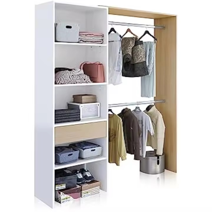 Armario Vestidor Reversible 4 Baldosas y Cajón Acabado en Blanco Artik y Roble - 1