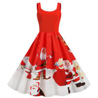 Women vintage spaghetti strap floral print high waist elegant sleeveless a-line party midi dress - details 47