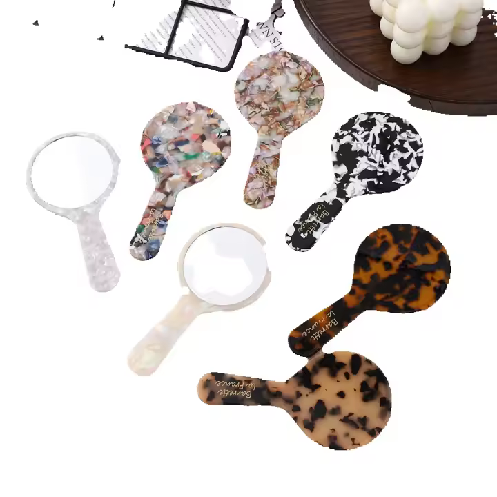 Espejo redondo de acetato Retro, espejo de maquillaje portátil y compacto, espejo pequeño de mano para retoque de maquillaje diario - 1