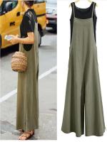 Mono sin mangas de verano para mujer, peto de pierna ancha liso, peto informal holgado de algodón con tirantes - details 5