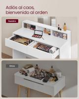 Tocador con Espejo Grande, tocador, 2 cajones, 3 Compartimentos Abiertos, tocador, Moderno, Blanco - details 12