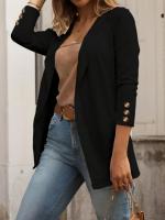 Traje de solapa de color liso Chaqueta de moda ajustada versátil de manga larga Top - details 0