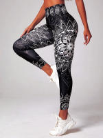 Leggings de Cintura Alta con Patrón de Loto Ideal para Yoga, Correr, Bailar Ropa Deportiva Elegante - details 0