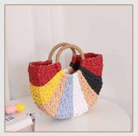 Artículo vendedor caliente azul verde multicolor tejido a mano raya ratán verano mano playa bolso de mano para mujer de moda - details 8