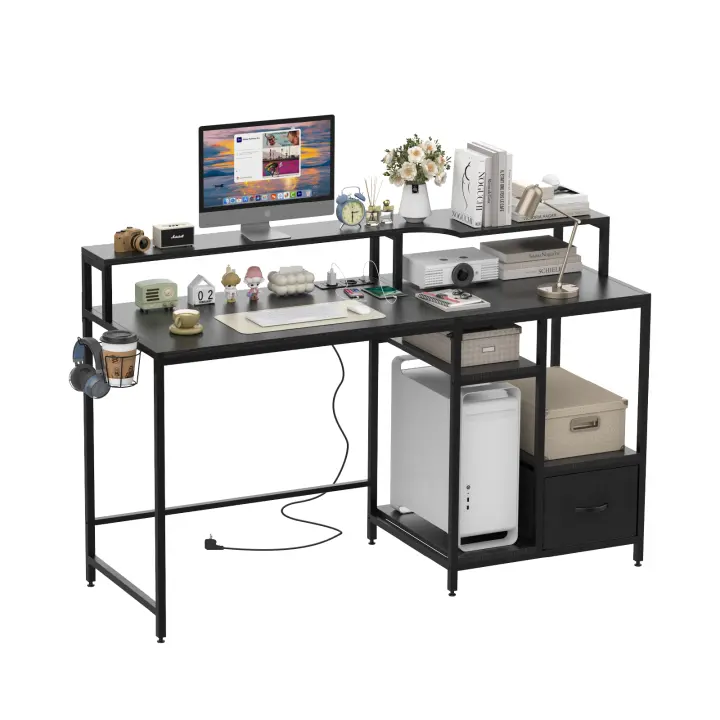 Rcynview Mesa de Ordenador Mesa de PC Escritorio de Oficina Mesa Mesa Esquinera de Ángulo para Hogar Escuela y Oficina Escritorio de ordenador para colocar en la esquina, diseño industrial  rústico para estudio y oficina 130x50x74cm Madera Negro - 1