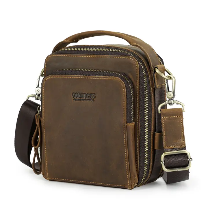 Bolso de hombro pequeño para hombre, bandolera de piel auténtica para iPad de 8,3 pulgadas, Bolso Mini de diseñador Vintage, nuevo - 1