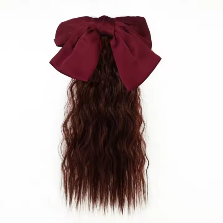Decoración para niños, tocados de princesa para niños, extensiones de cabello para niñas dulces, peluca con cola de caballo rizada para niños, coleta con lazo rojo resistente al calor - 1